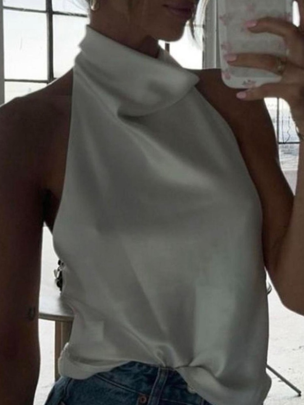 Zara Silver Satin Halter Camisole